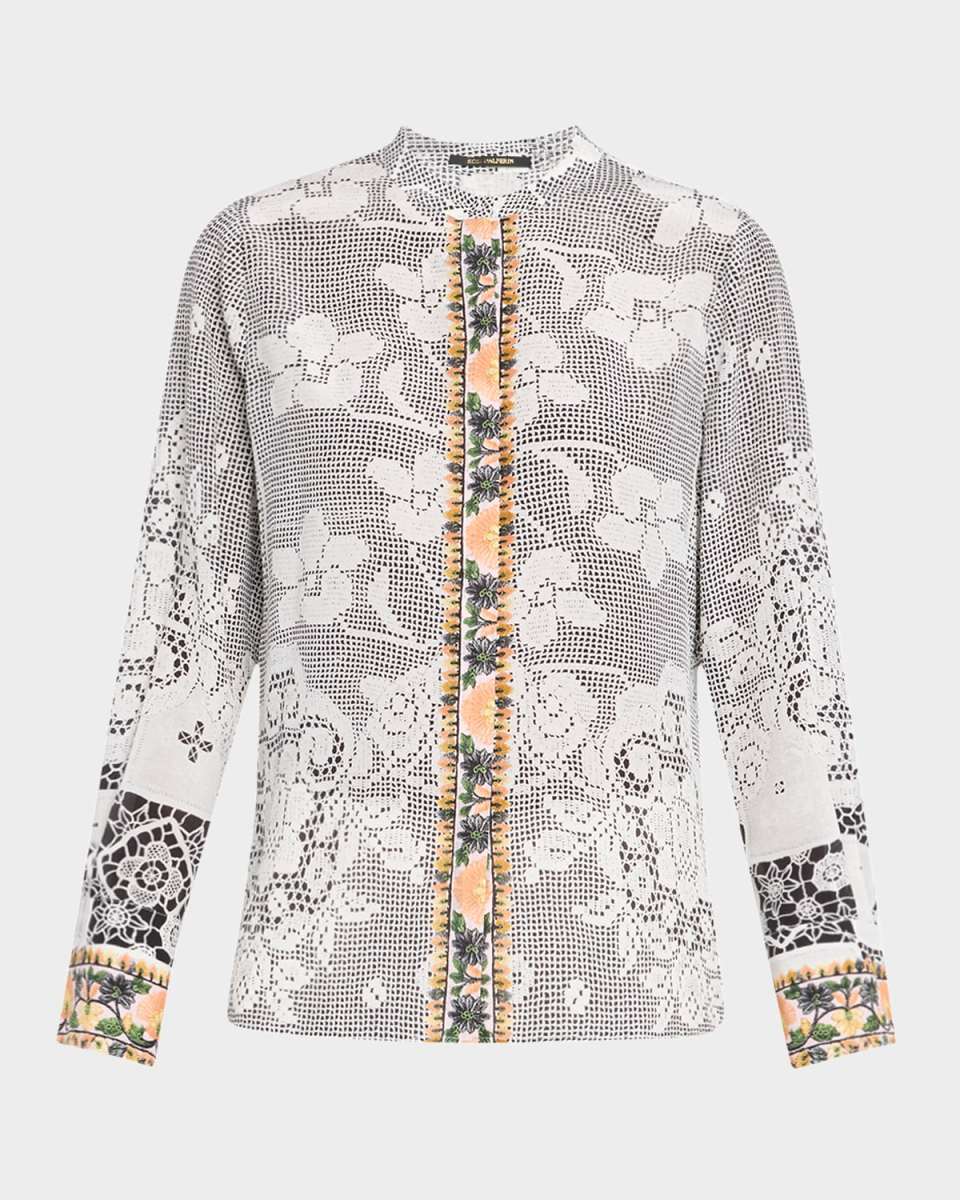 Eloise Lace-Print Silk Blouse